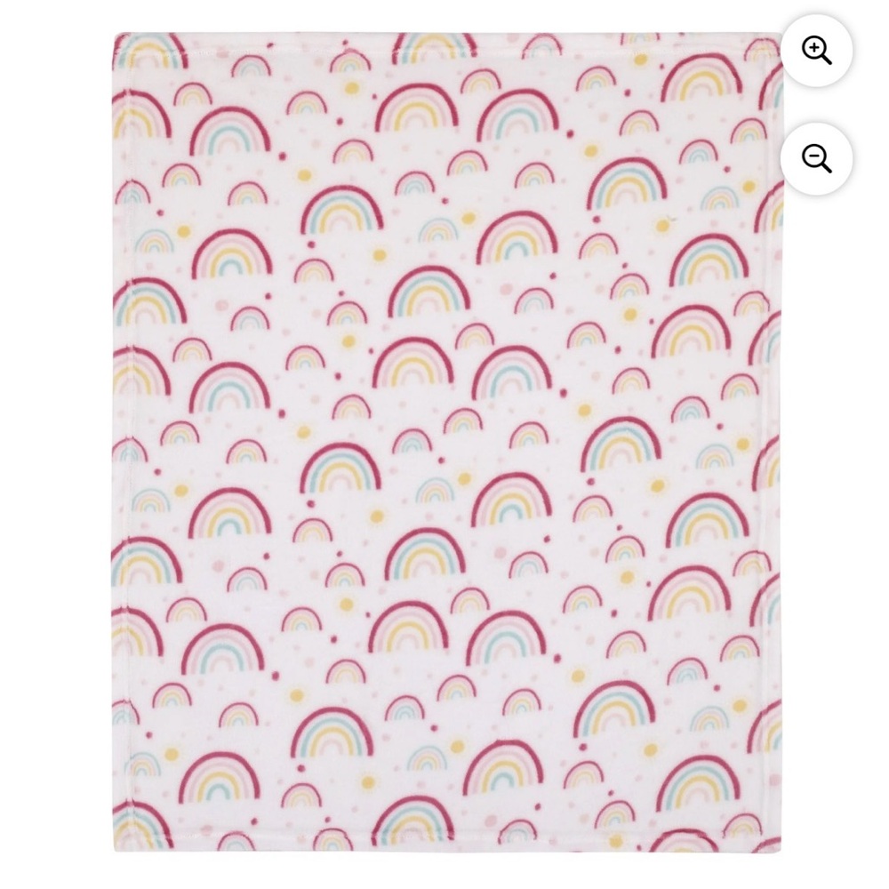 Parents' Choice Plush Baby Blanket NWT - White with Pink & Pastel Rainbow - Picture 3 of 3